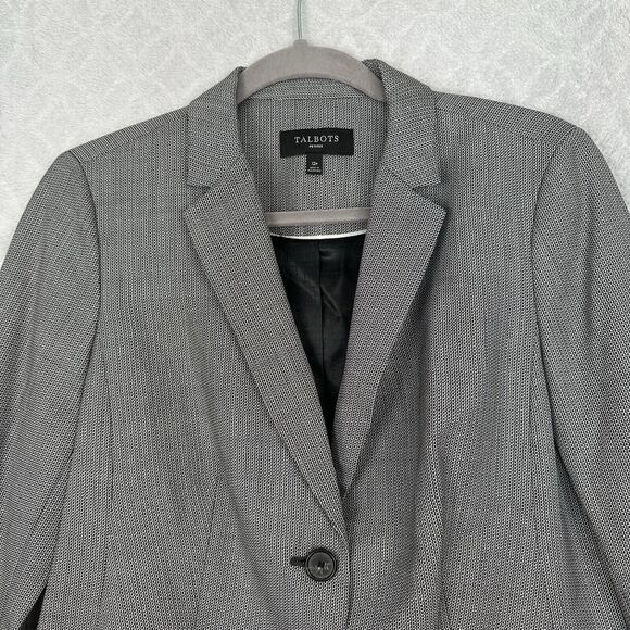 Talbots Petites Blazer Womens 12P Black White Wool Blend Career Office Business - Picture 3 of 16
